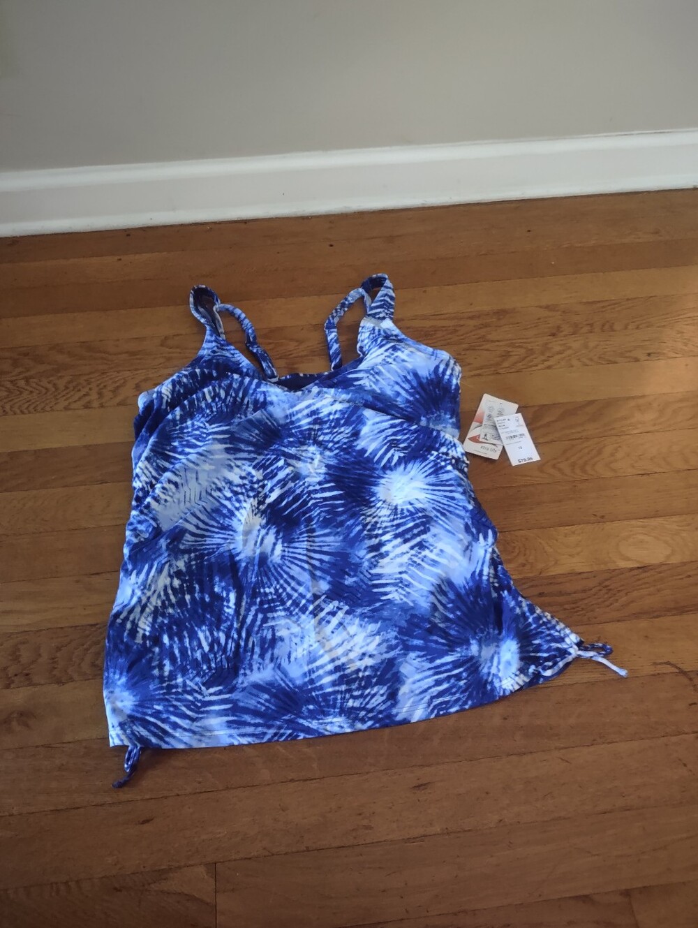 NWT lands end blue tie dye palm tankini top adjustable straps size 12